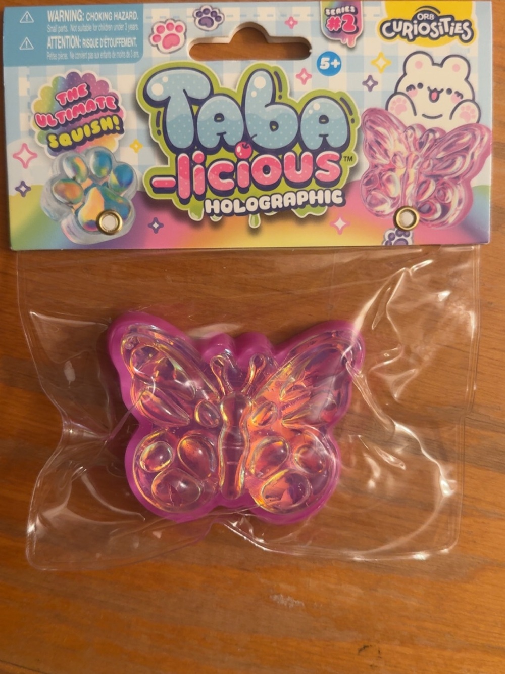 Taba-licious Holographic Butterfly Squishy Pop Toy - Pink/Purple Iridescent